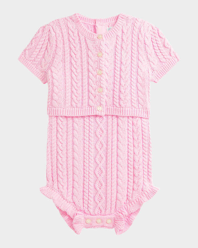 Girl's Ribbed Cable Knit Bodysuit & Cardigan, Size 3M-